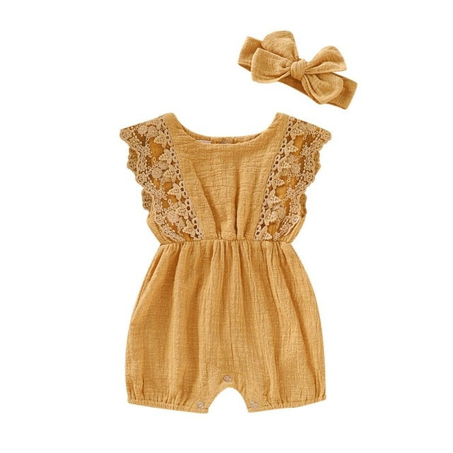 Adoria Flare Sleeve Lace Romper Set - Abby Apples Boutique