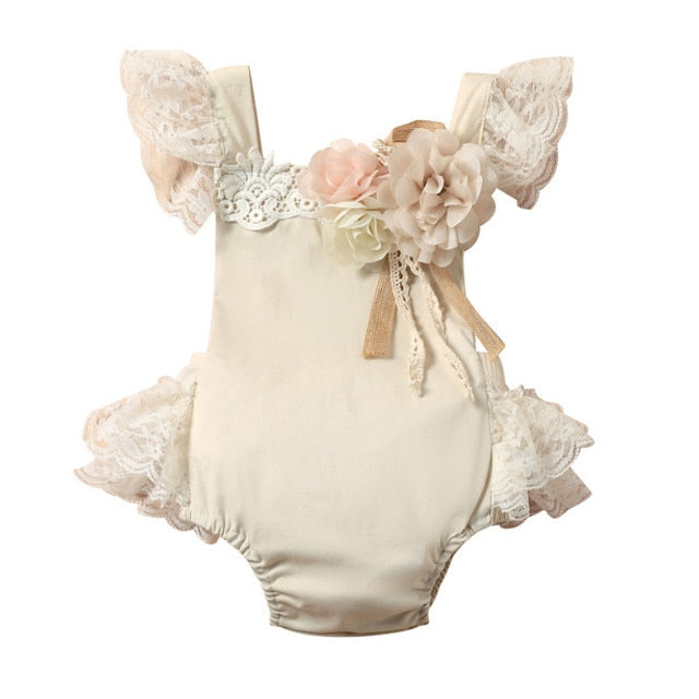 Lace Romper with Removable Flower