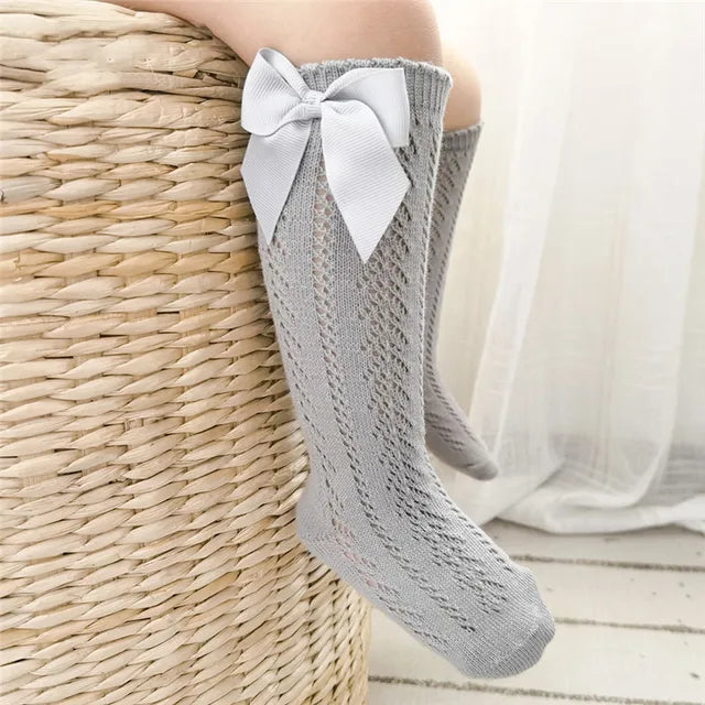 Knee High Hollow Out Bow Socks