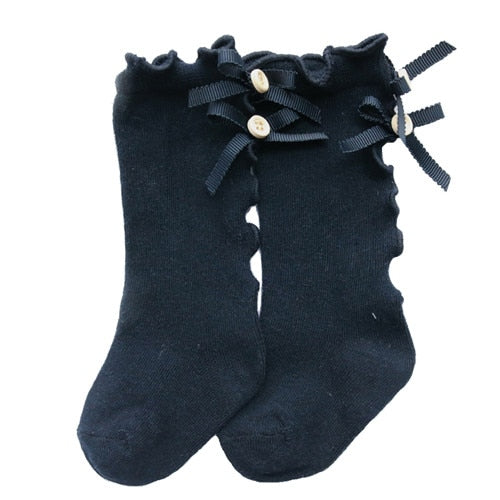 Knee High Ruffle Bow Socks - Abby Apples Boutique