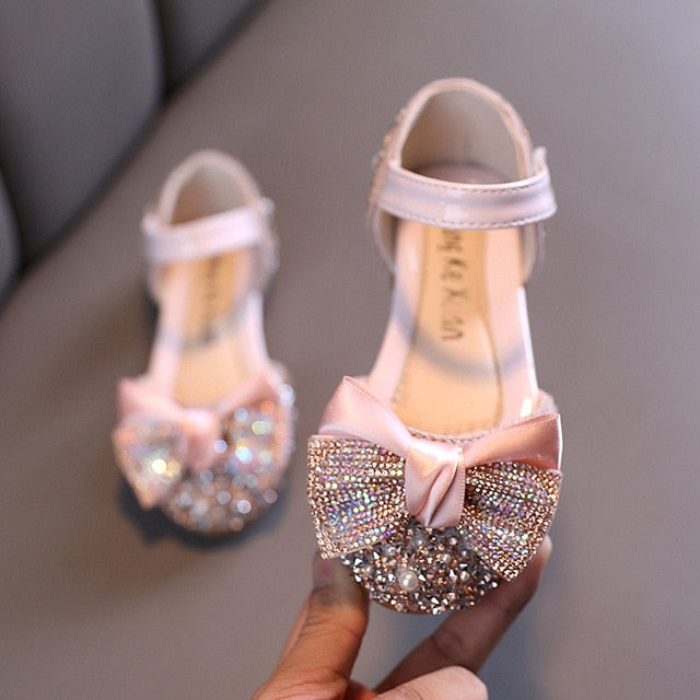 Rhinestone Bow Shoes Pink - Open Side / 35 (Inner 22.2cm)